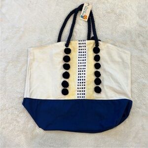 Mud Pie Navy and Cream Tote with Black Accents NWTS